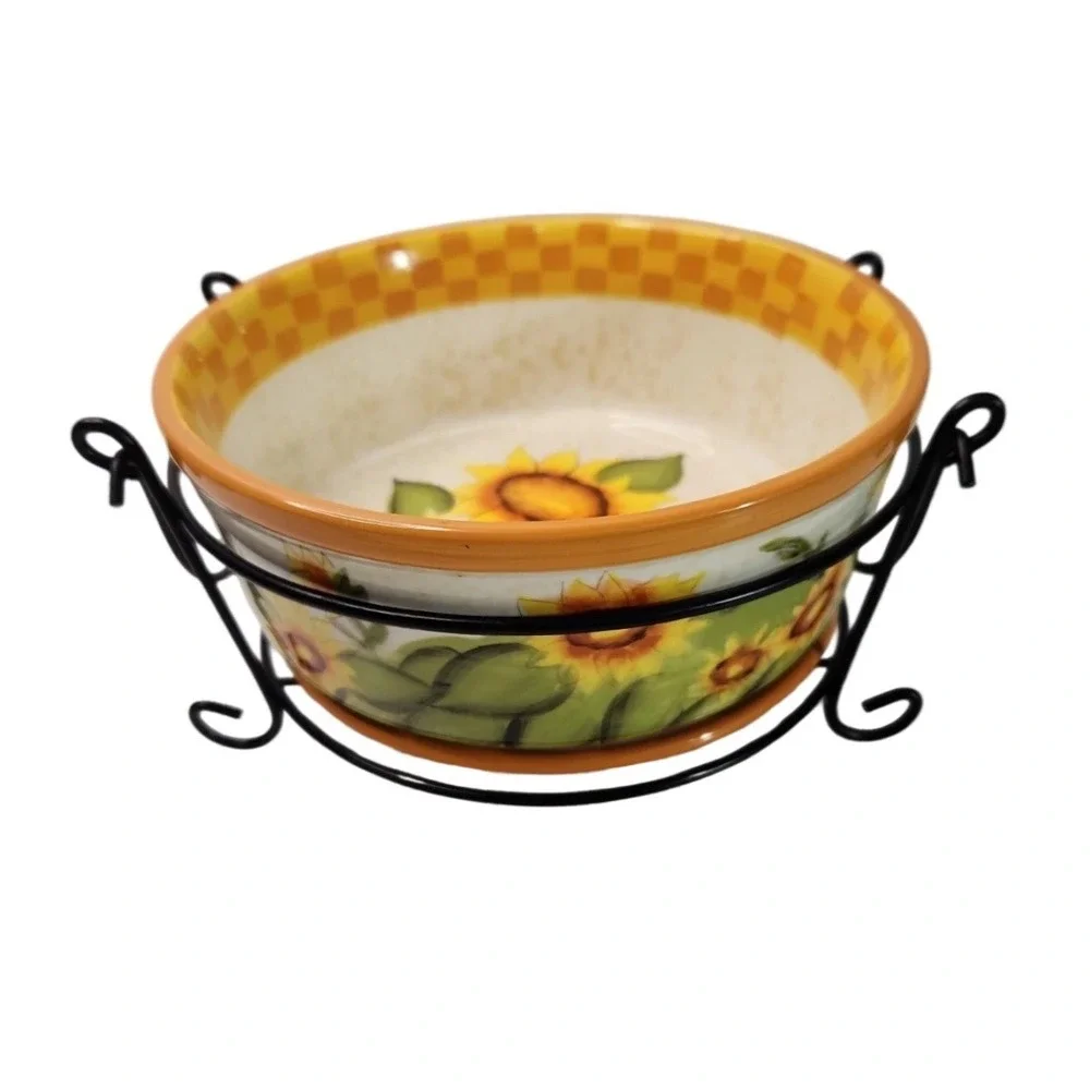 Temp-tations Country Sunflower Ceramic 1.5 qt Round Baker w/ Trivet & Wire Rack